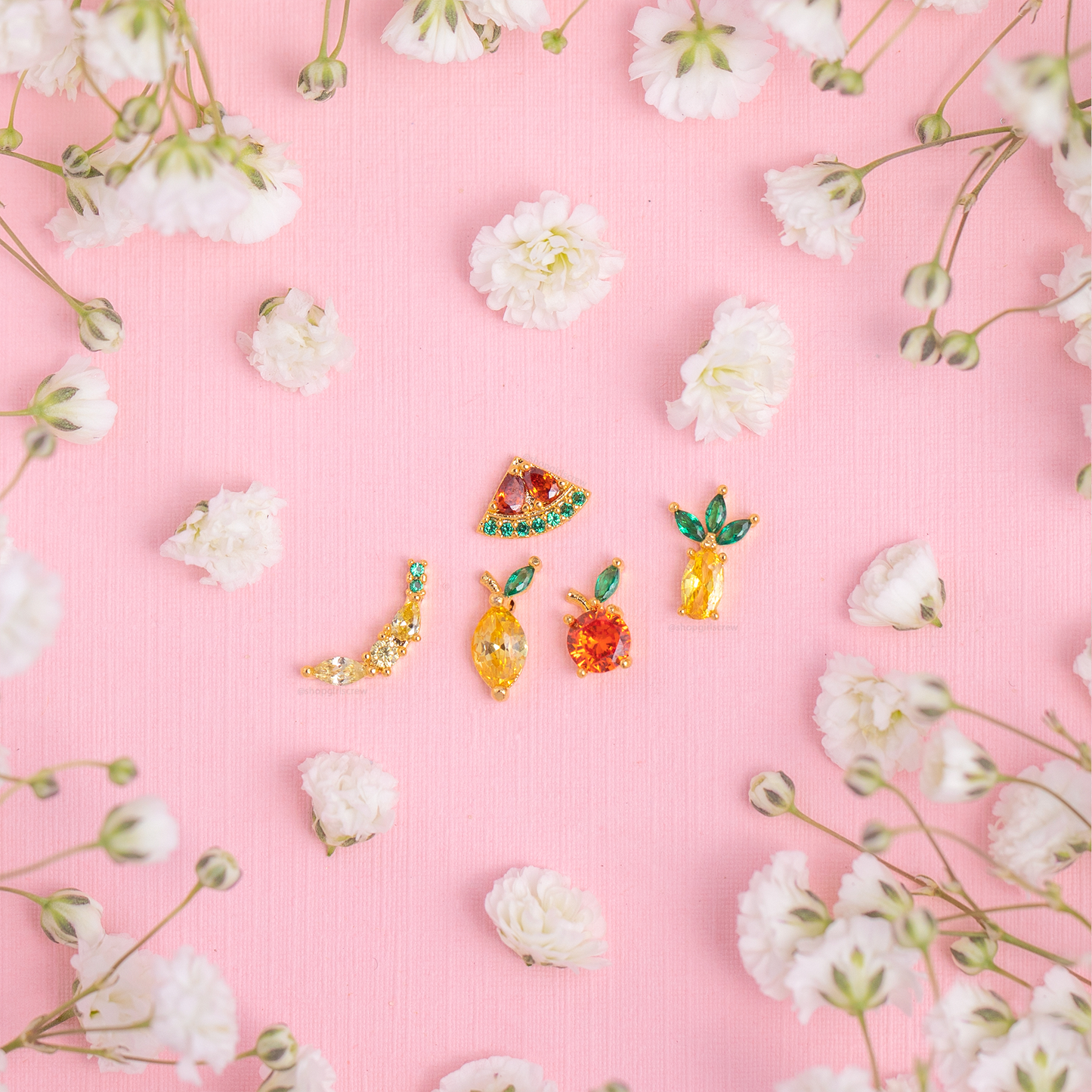 Tropical Fruit Basket Stud Set: Rose Gold