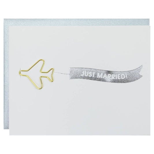 Banner: Just Married Paper Clip Letterpress Greeting Card