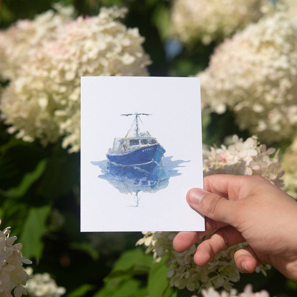 Blue Boat Note Card: Single Card