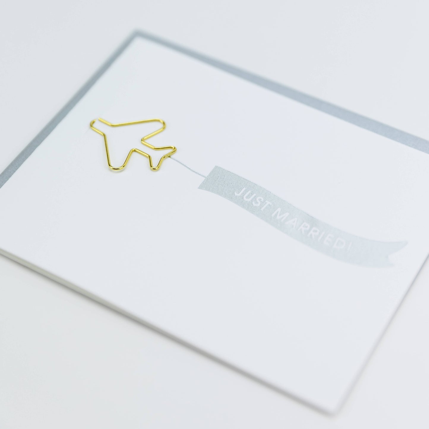 Banner: Just Married Paper Clip Letterpress Greeting Card