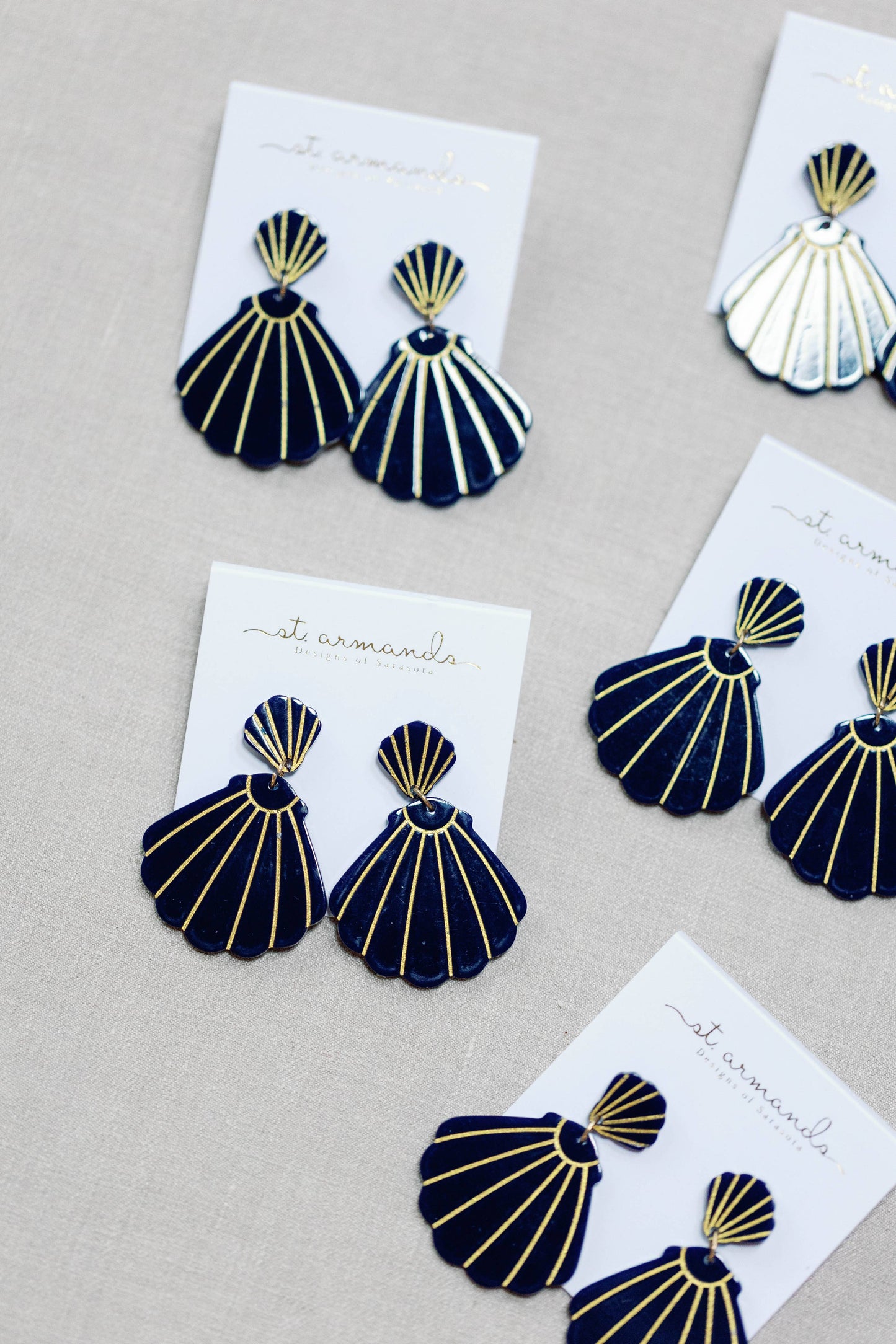 Navy Statement Shell Earrings