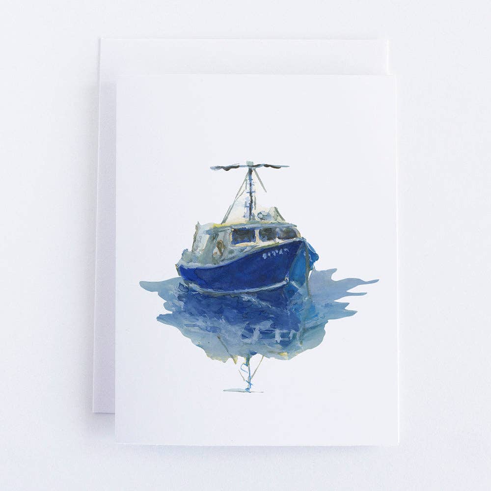 Blue Boat Note Card: Single Card