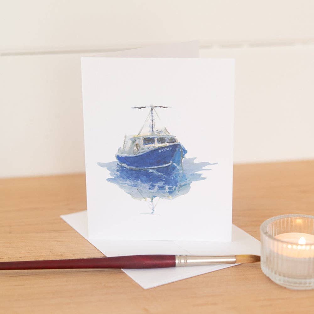 Blue Boat Note Card: Single Card