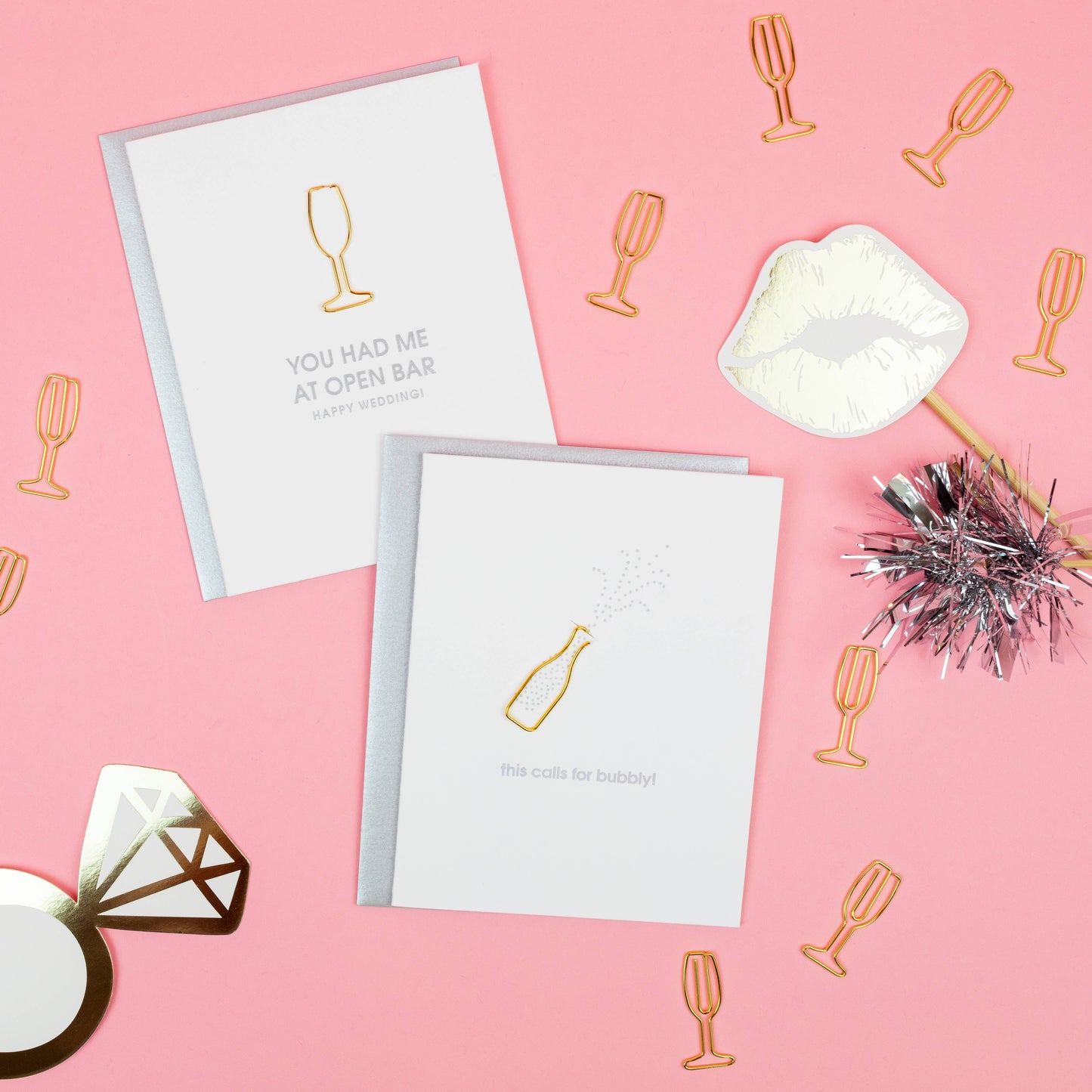 This Calls for Bubbly Paper Clip Letterpress Greeting Card