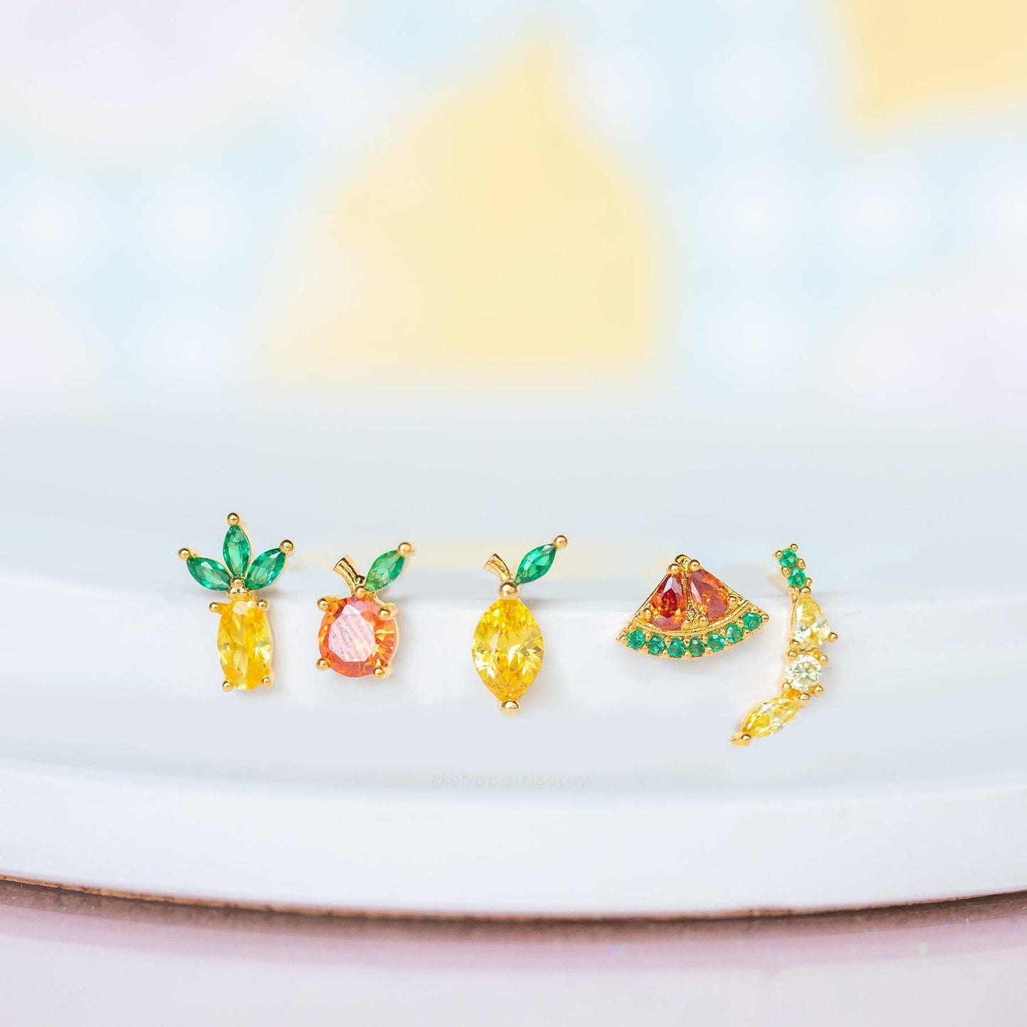 Tropical Fruit Basket Stud Set: Rose Gold