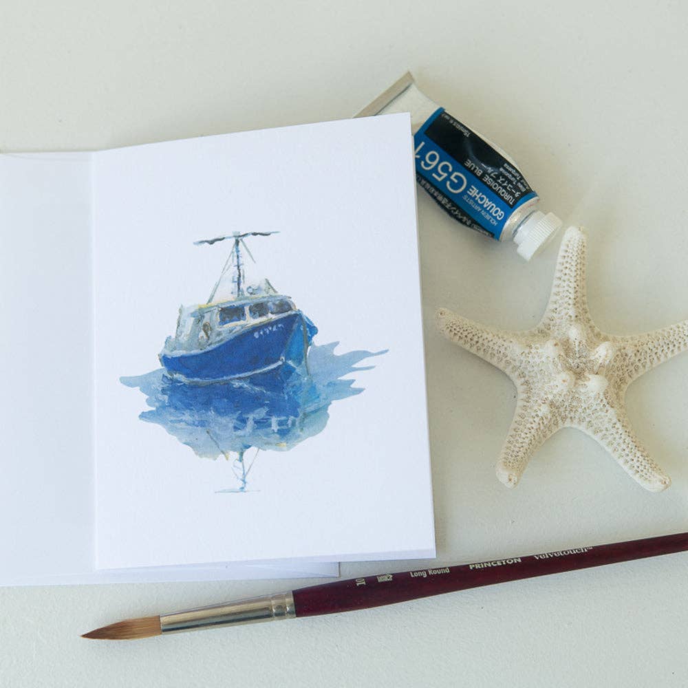 Blue Boat Note Card: Single Card