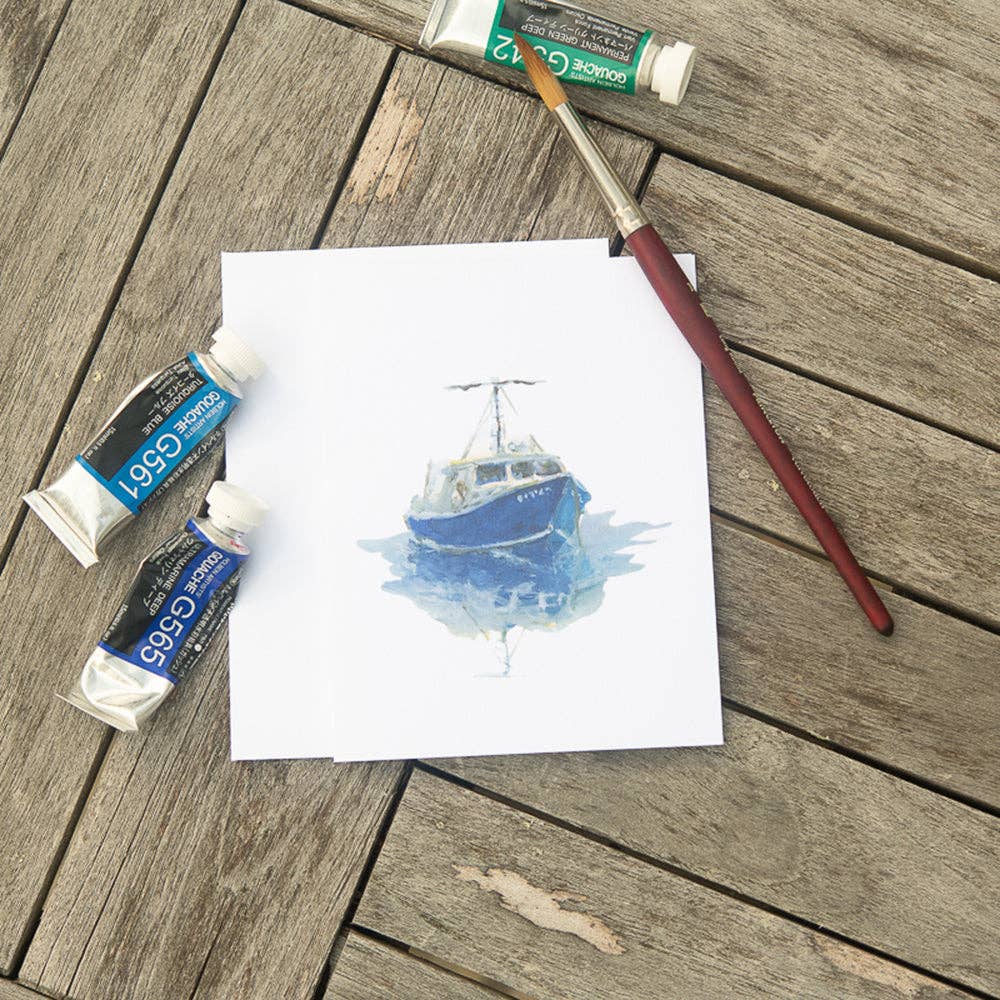 Blue Boat Note Card: Single Card